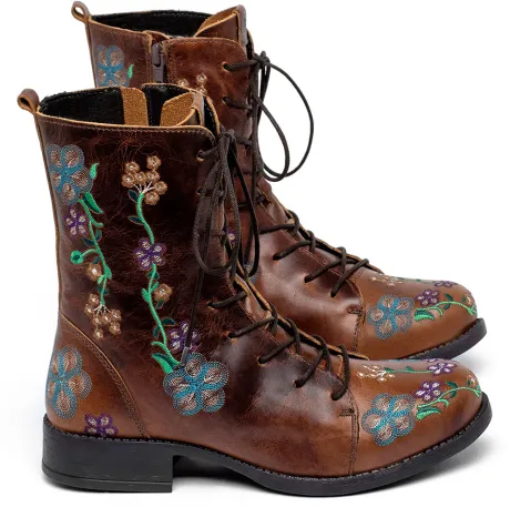 Bota Cano Médio Salto de 3 cm em Couro - Codigo - 156040 - Laranja Lima Shoes