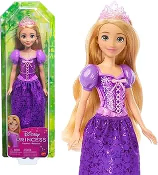 Mattel Disney Prinzessin Rapunzel Puppe, lange Haare zum Frisieren, beweglich, abnehmbare Schuhe und Diadem, Disney Geschenke, Spielzeug ab 3 Jahre, HLW03: Amazon.de: Spielzeug