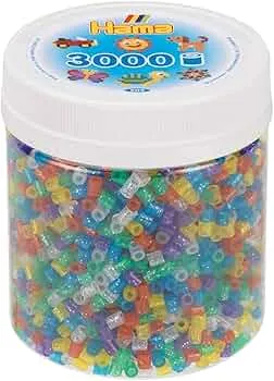 Bügelperlen Dose mit ca. 3.000 bunten Midi Bastelperlen mit Durchmesser 5 mm im Transparent Glitter Mix