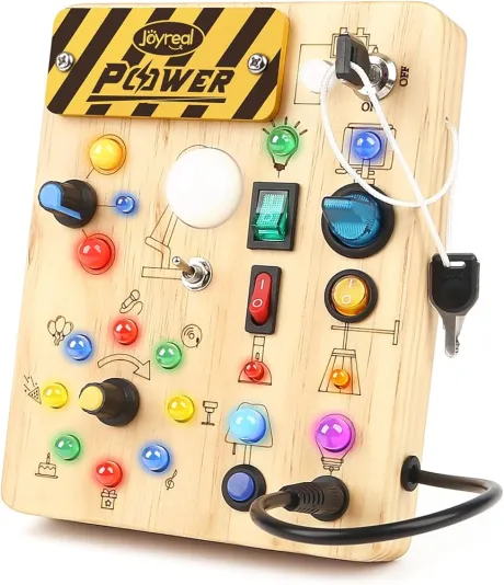 Joyreal Busy Board Baby Montessori Spielzeug ab 1 Jahr, Motorikspielzeug Activity Board mit 19 LED, Sensorik Spielzeug Holzspielzeug Lernspielzeug, Geschenk Jungen und Mädch ab 1 2 3 Jahr: Amazon.de: Spielzeug
