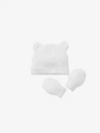 Bio-Kollektion: Baby Mütze und Fäustlinge - weiss, Baby